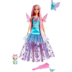 Barbie Doll with Two Fairytale Pets and Fantasy Dress, Barbie “Malibu” Doll from Barbie A Touch of Magic, 7-inch Long Fantasy Hair