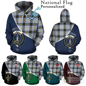 Bell Tartan Hoodie with Personalised National Flag and Family Crest Half Style