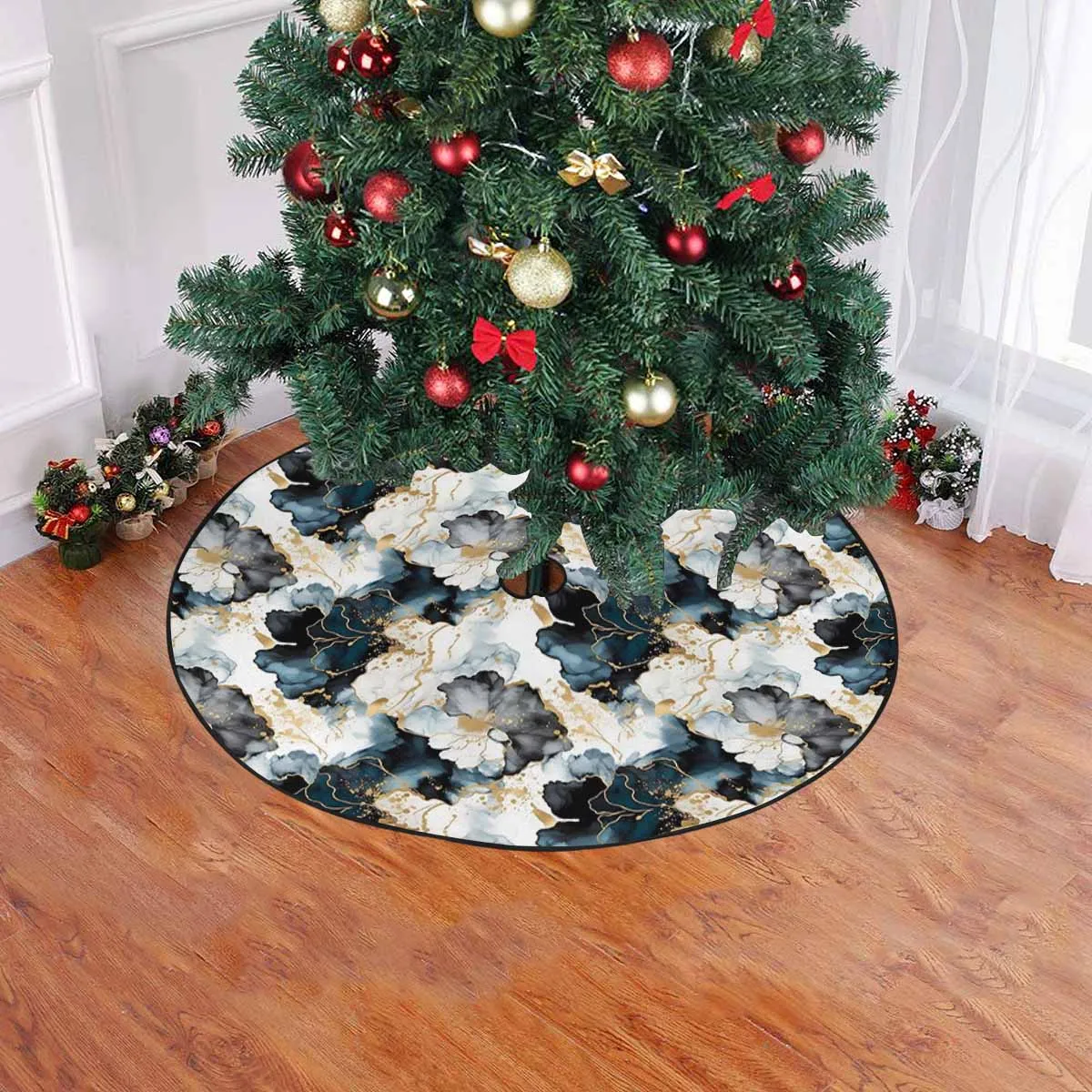 Black Ink Floral  Christmas Tree Skirt