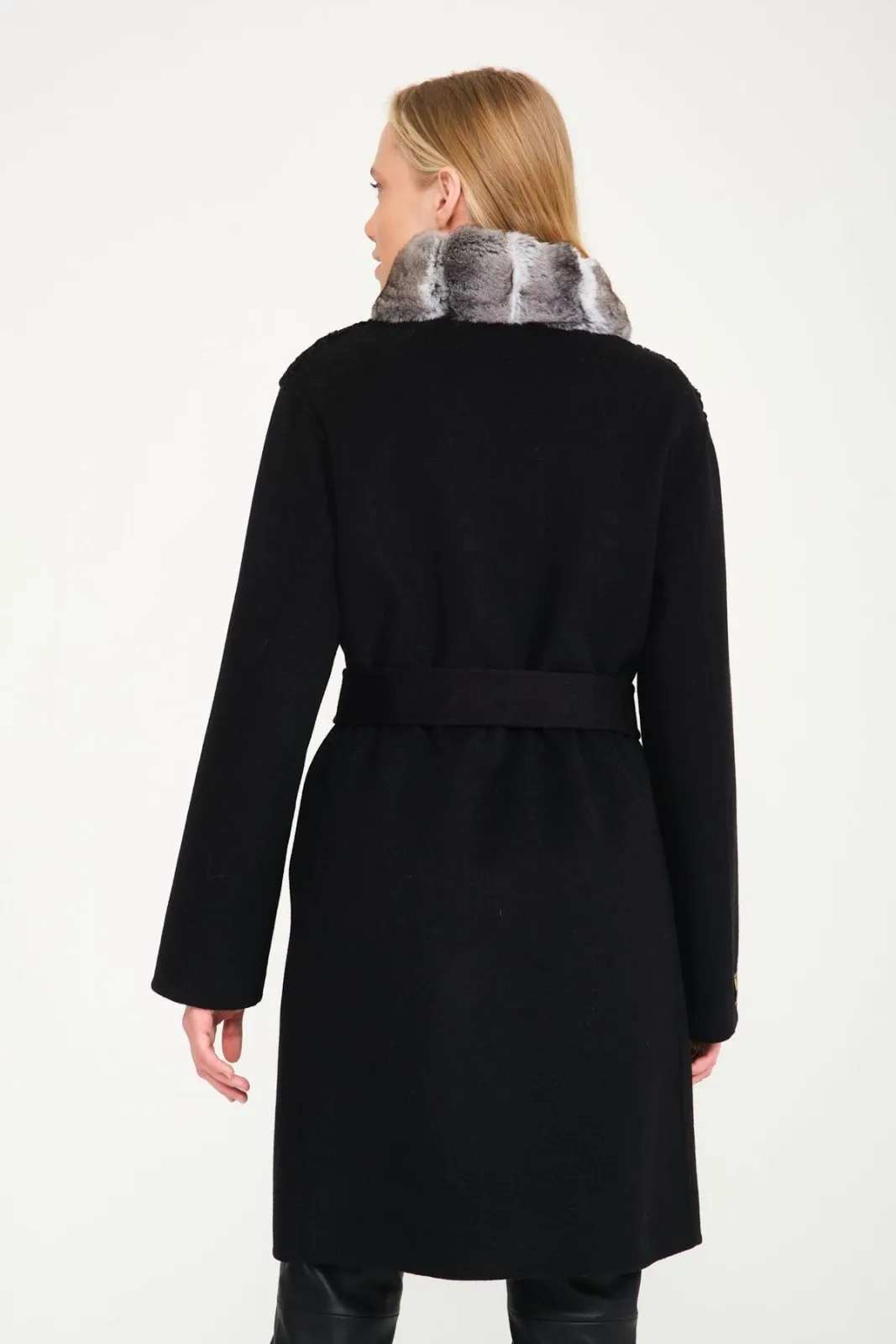 Black Swakara Long Wool Coat