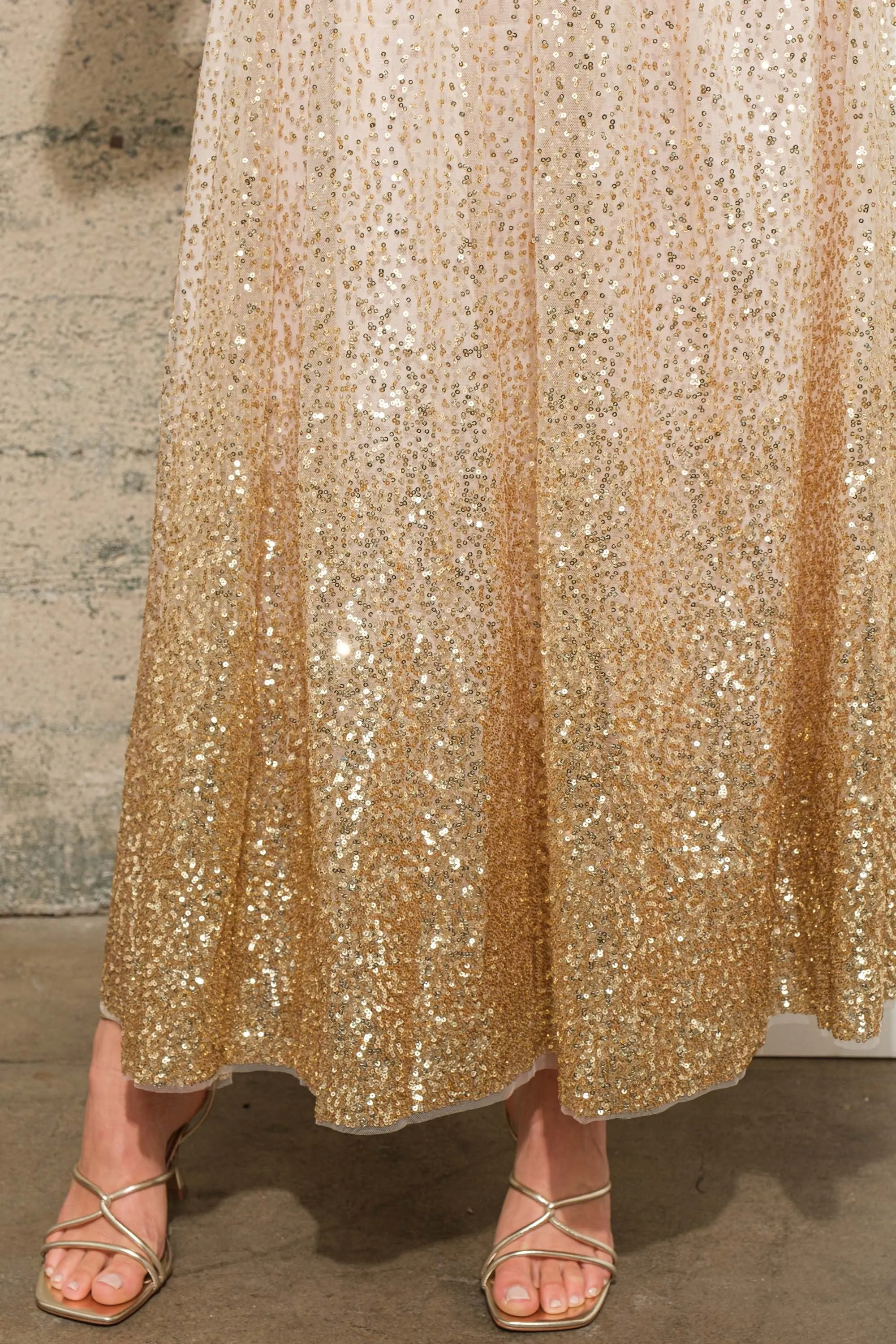 Blue B Gradient Sequin Tulle Maxi Skirt in Gold