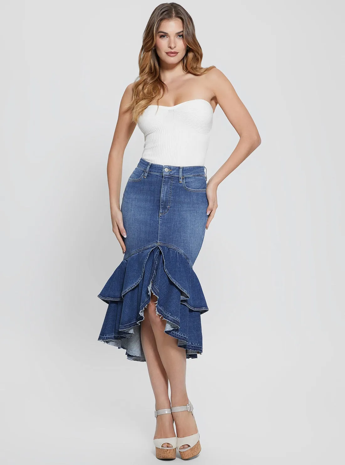 Blue Denim Marina Midi Skirt