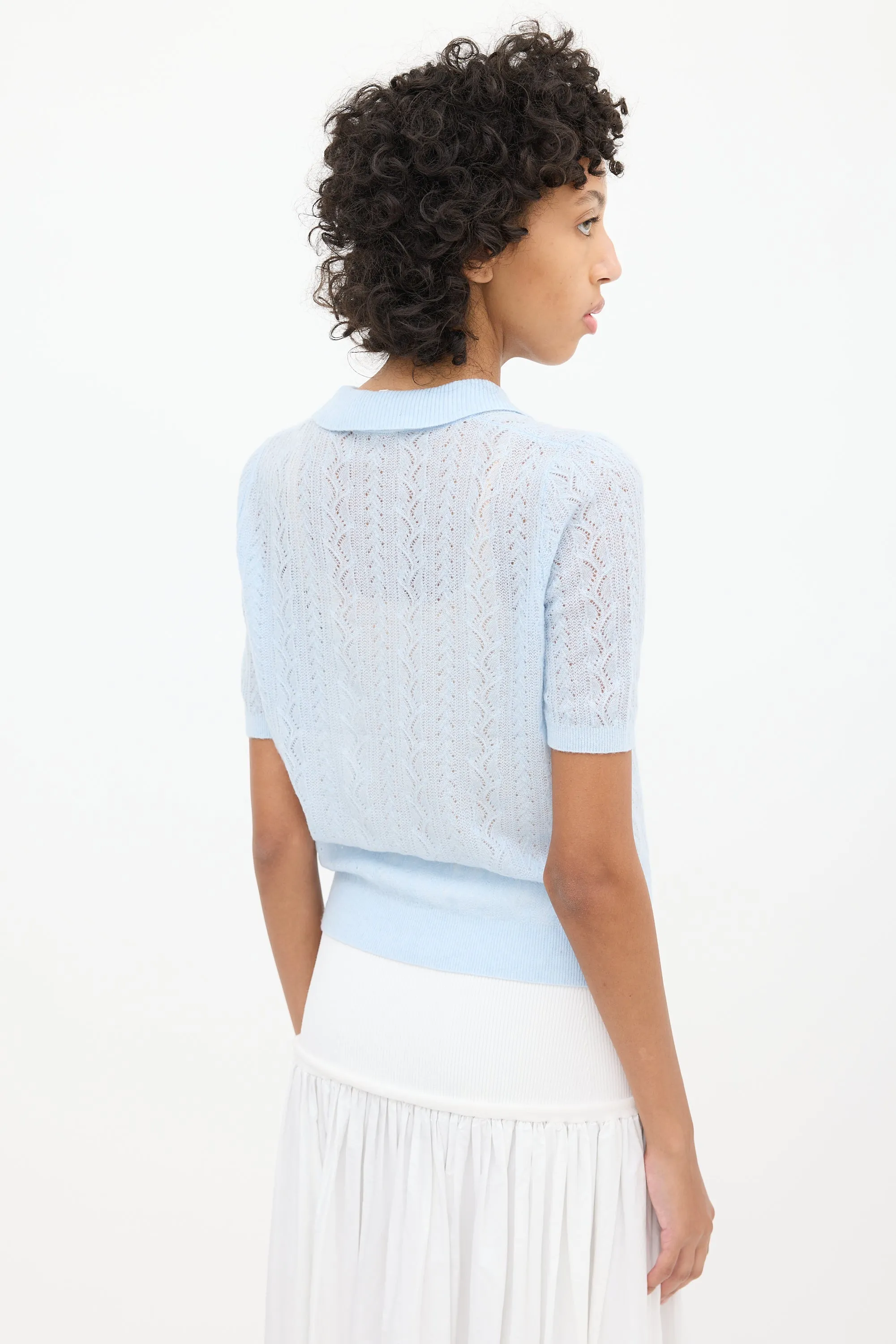 Blue Mesh Knit Polo Sweater