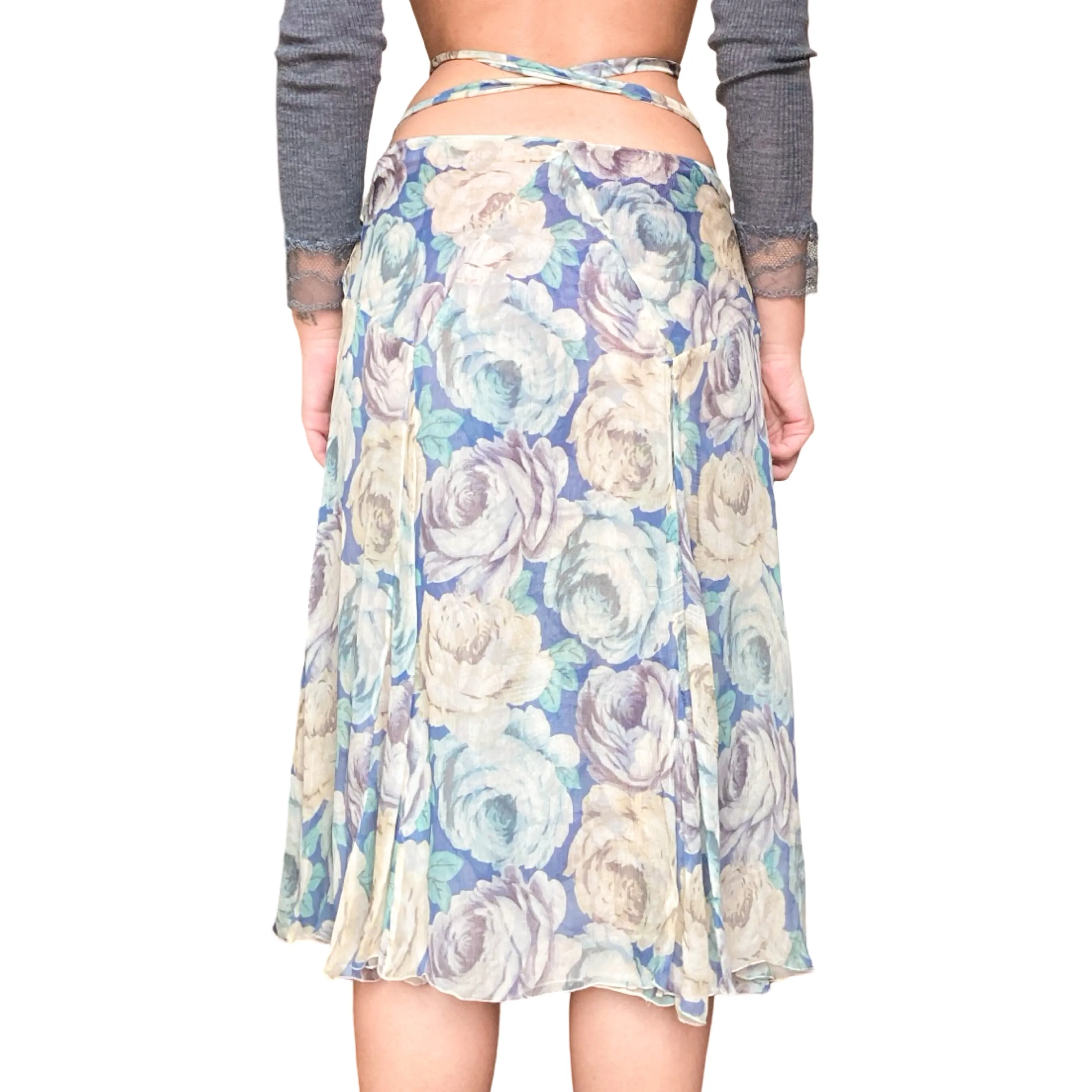 Blumarine F/W 2002 silk floral skirt