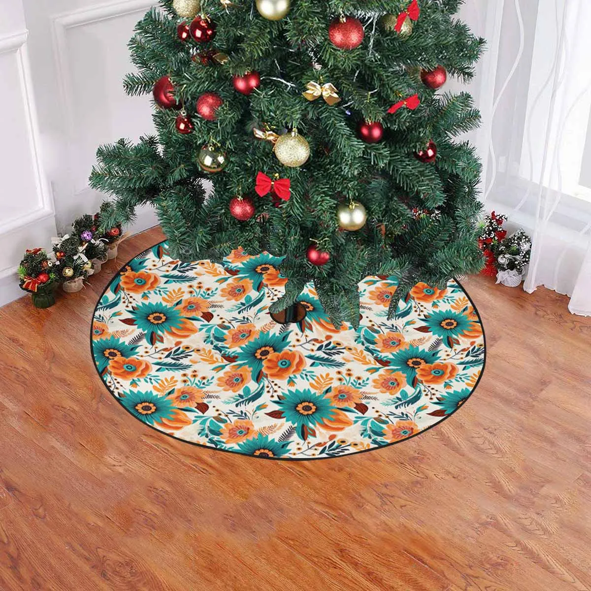 Boho Retro Floral  Christmas Tree Skirt