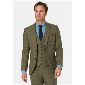 Brook Taverner Haincliffe Green with Blue Overcheck Suit Jacket--