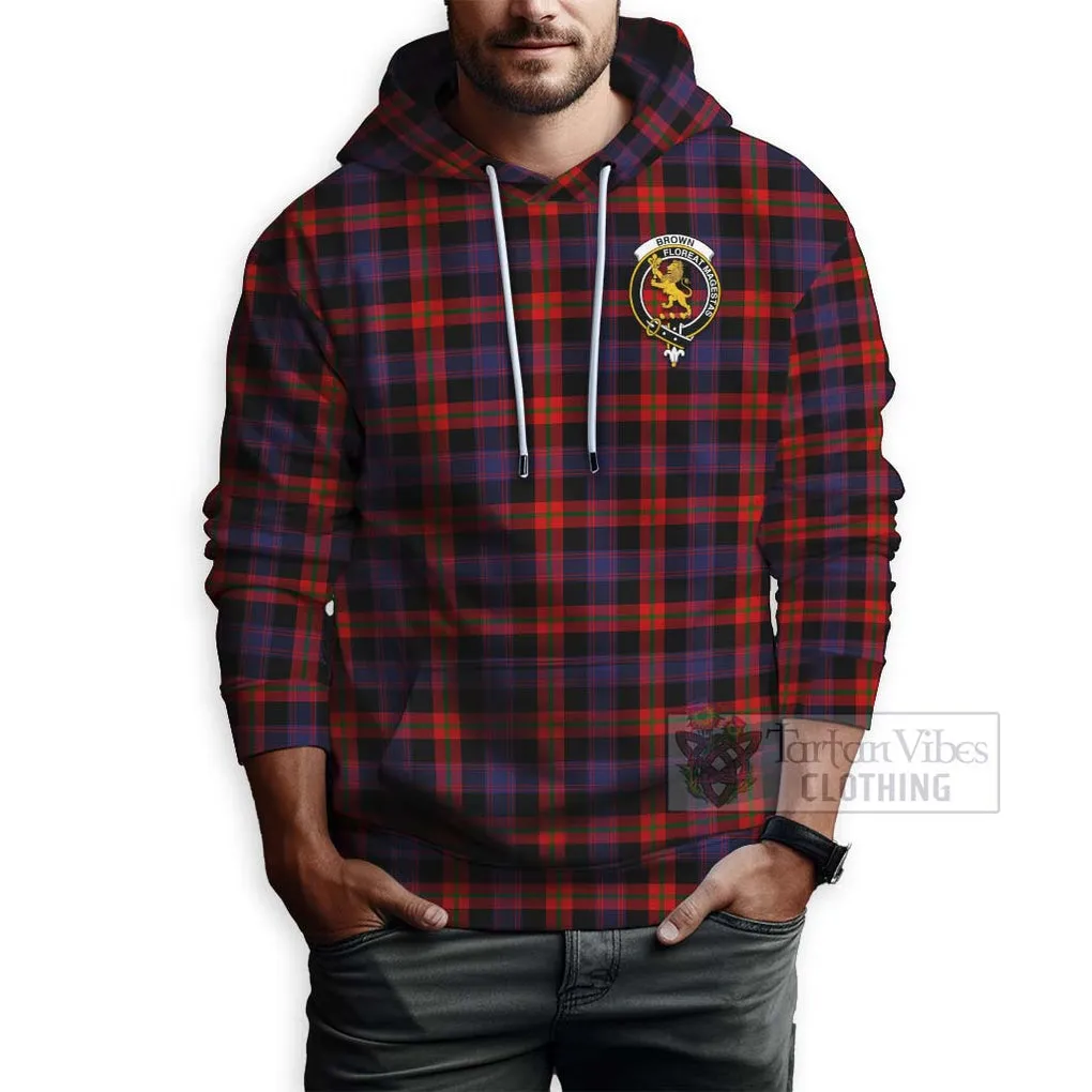 Brown (Broun) Tartan Hoodie with Family Crest Celtic Skull Style