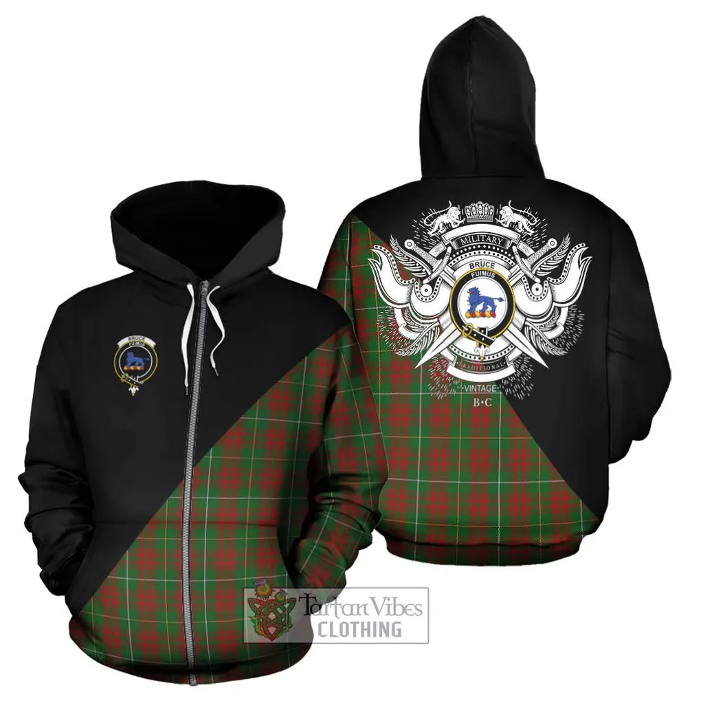 Bruce Hunting Tartan Hoodie with Family Crest and Military Logo Style