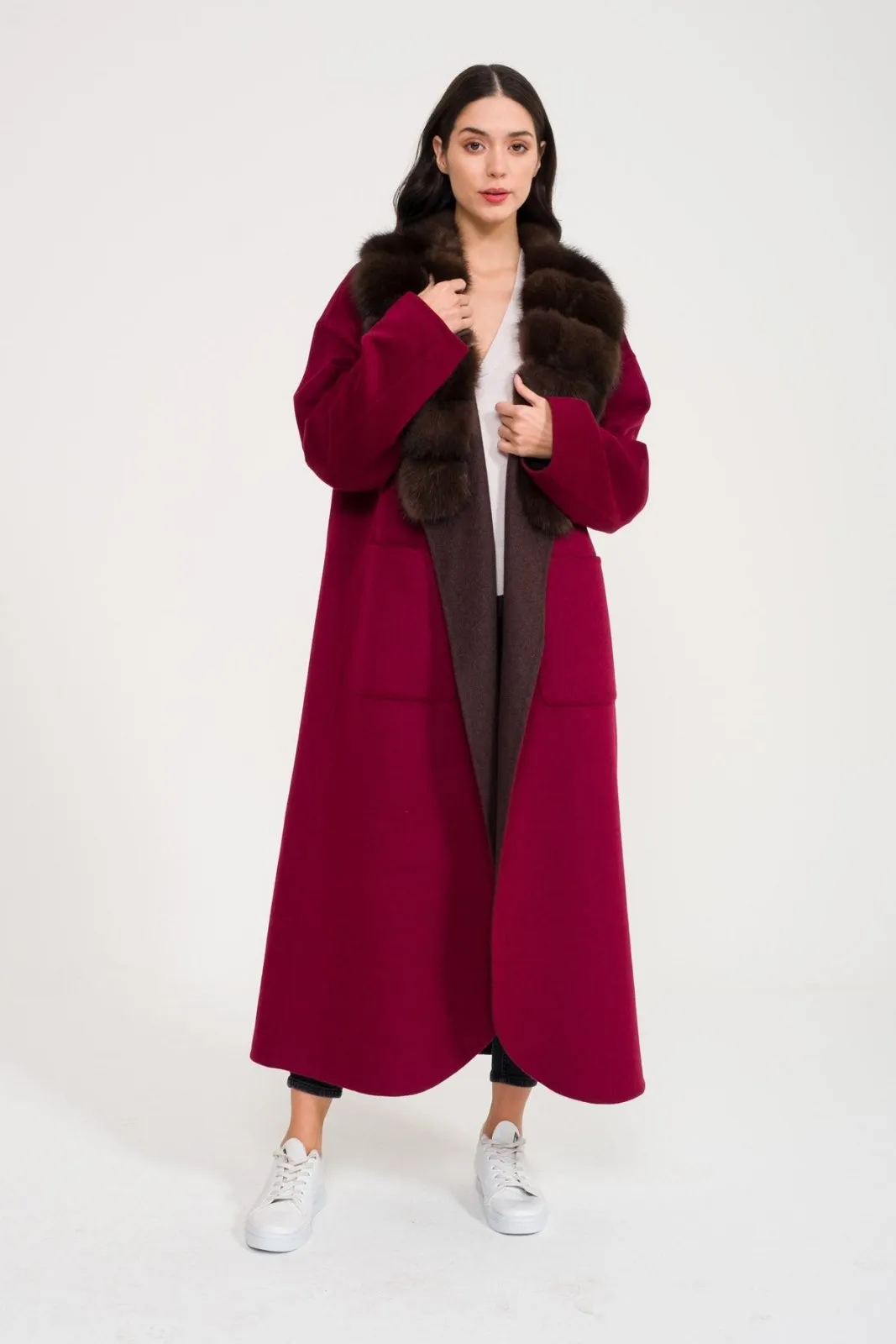 Burgundy Cashmere-Wool Long Coat