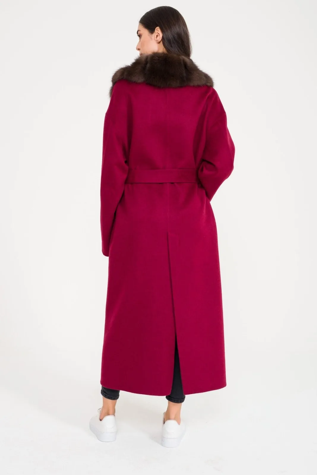 Burgundy Cashmere-Wool Long Coat