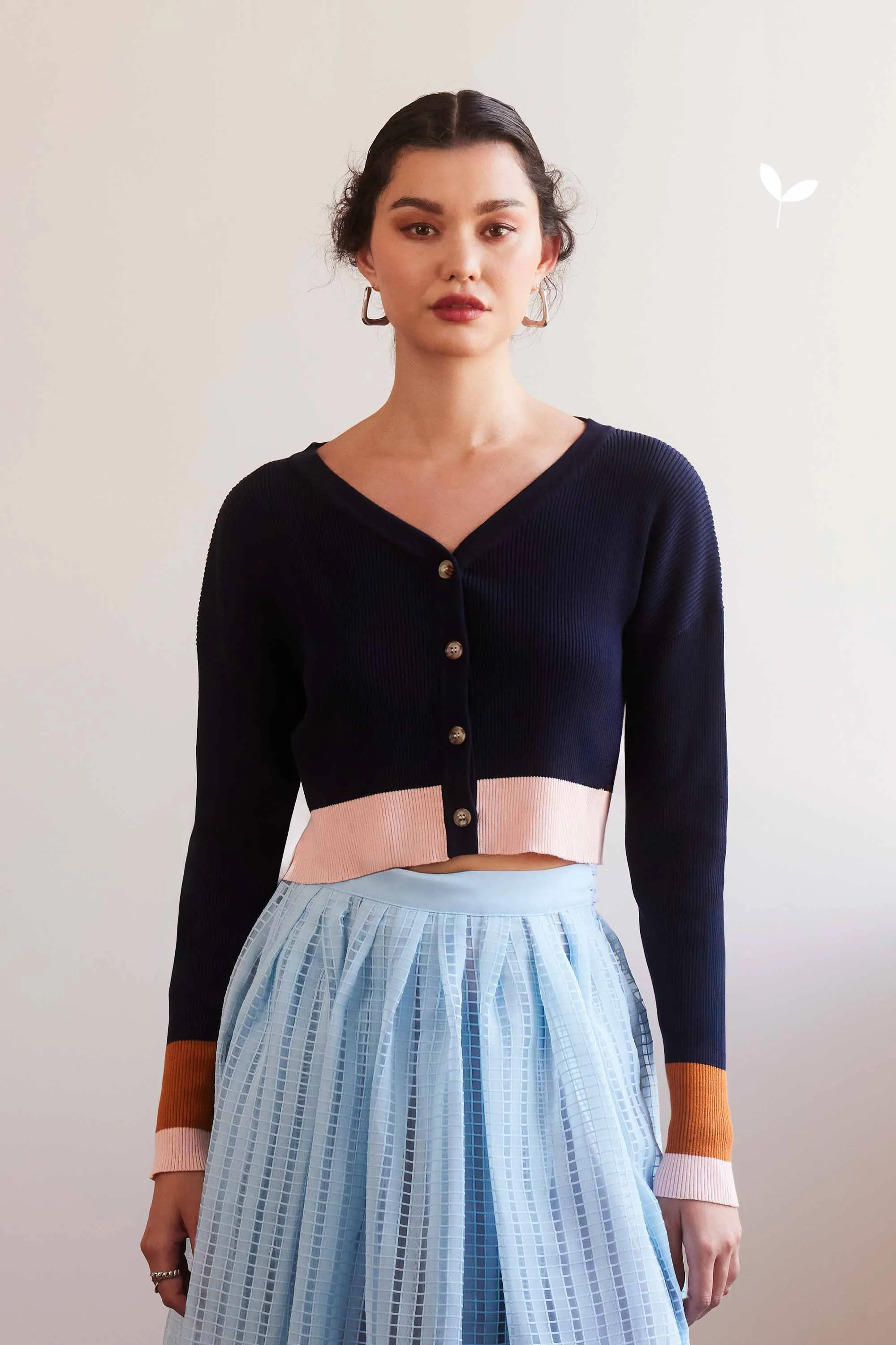 Button Down Cropped Knit (Navy)