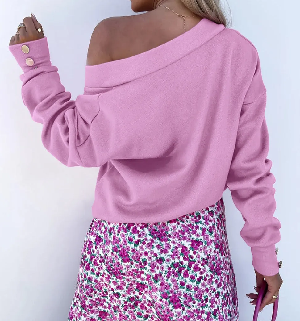 Buttoned Cuffs Long Sleeves Sweatshirt