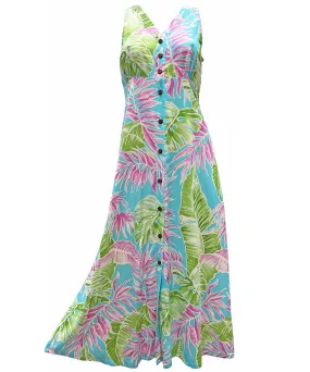 Cabana Palms Aqua Button Front Tank Dress