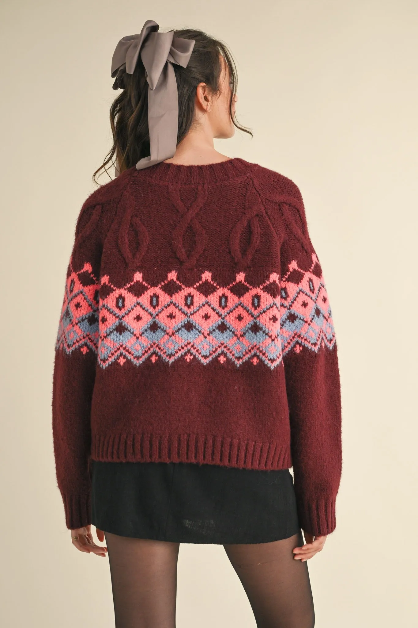 CABLE KNIT FAIR ISLE SWEATER