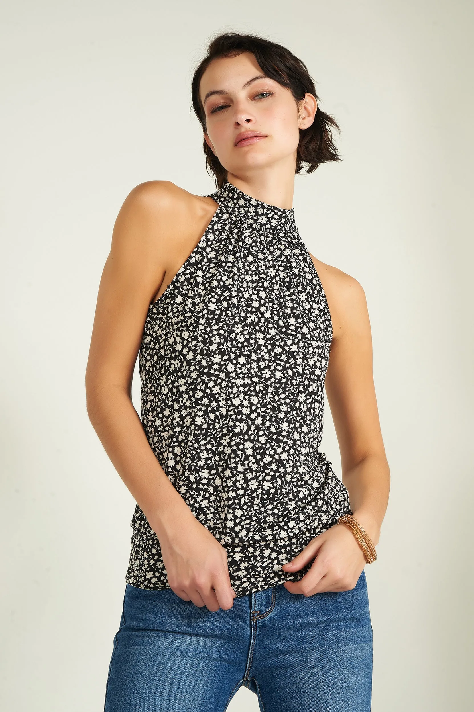 Camisole fleurie à col licou - ESTHER-24 - (R-A10)