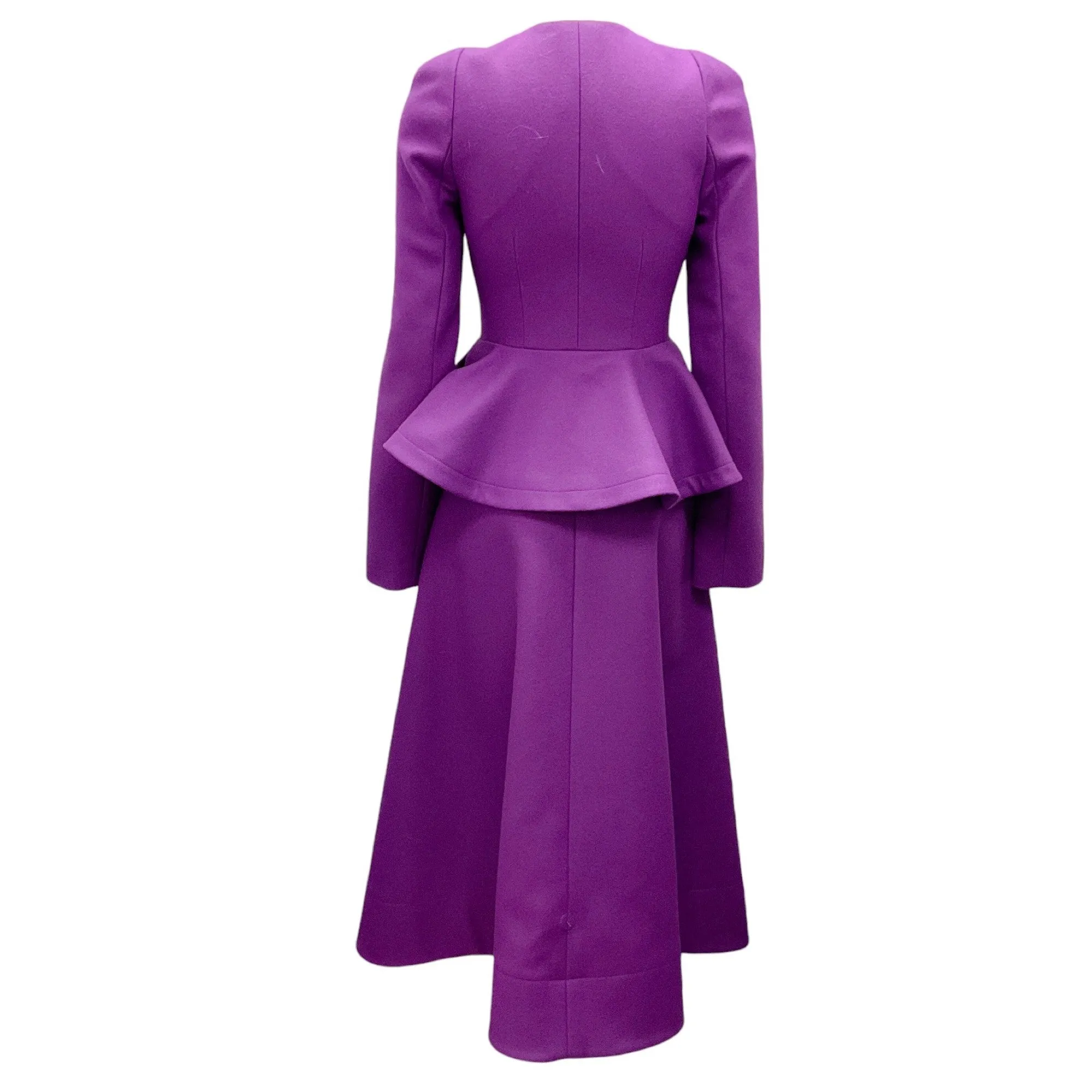 Carolina Herrera Purple Fall 2023 Peplum Mid-Length Wool Coat