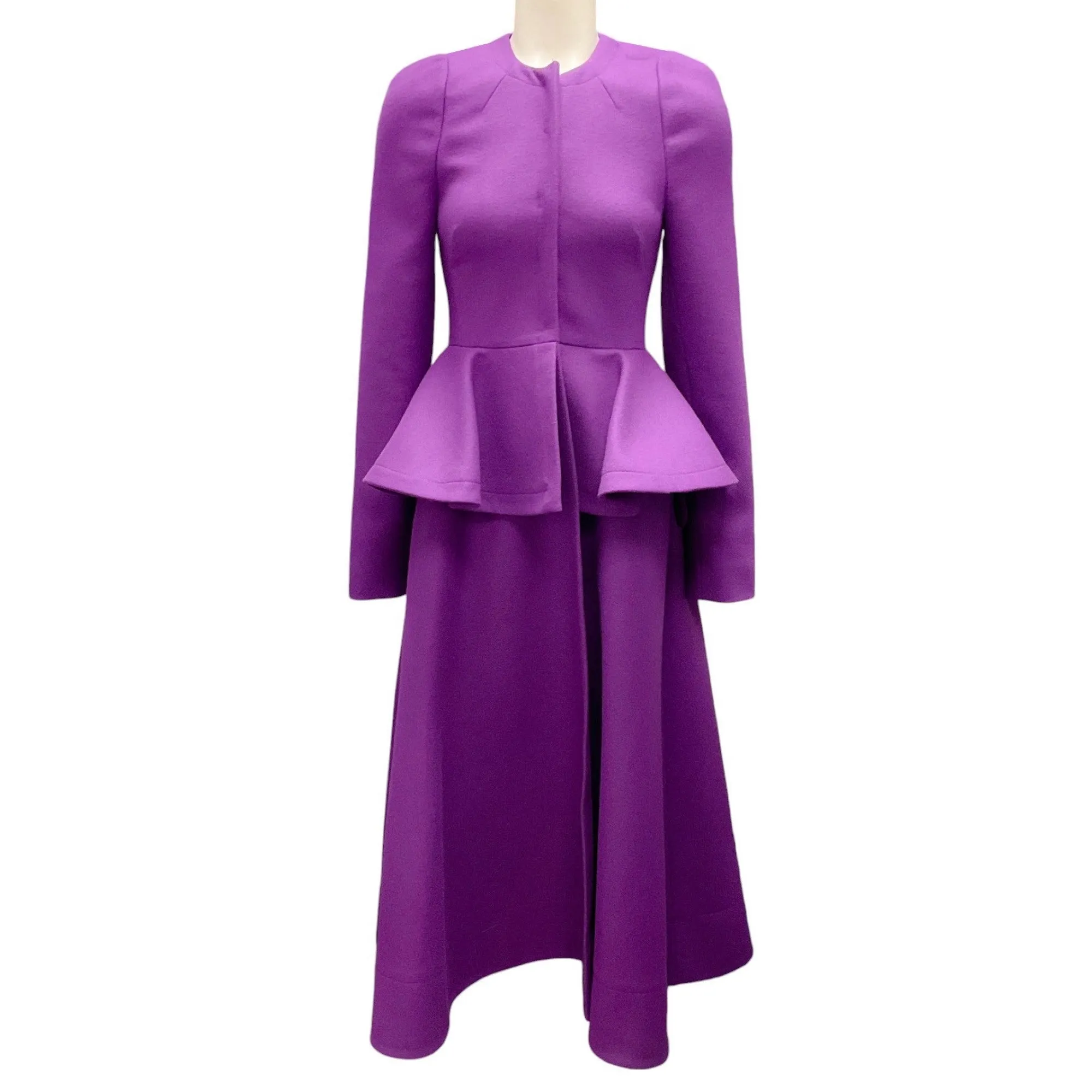 Carolina Herrera Purple Fall 2023 Peplum Mid-Length Wool Coat