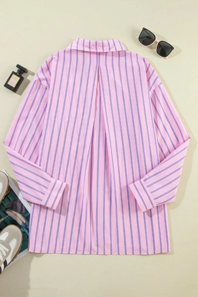 Casual Pink and Lilac Stripe Collared Shirt