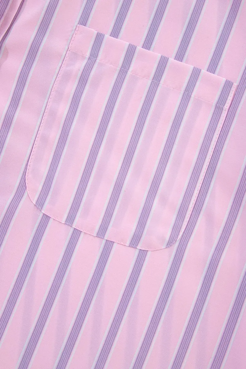 Casual Pink and Lilac Stripe Collared Shirt