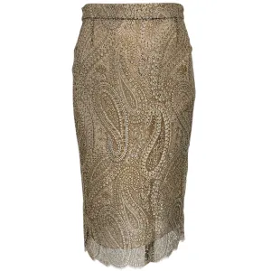 Chanel Nude / Silver Lace Overlay Pencil Skirt