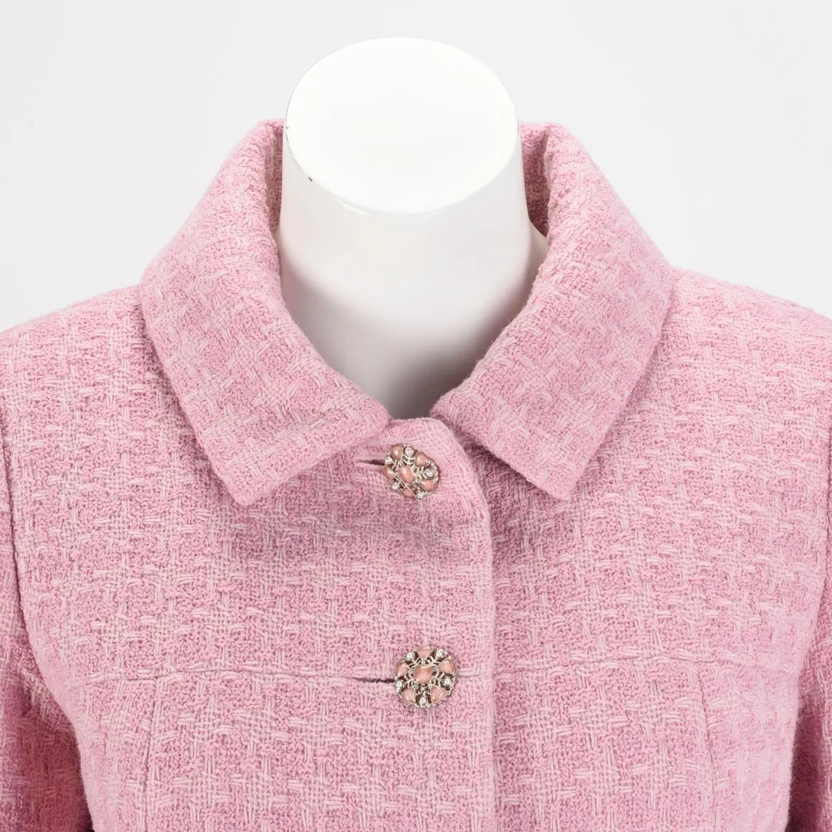 Chanel Pink Boucle Tweed Gripoix Button Coat FR 36