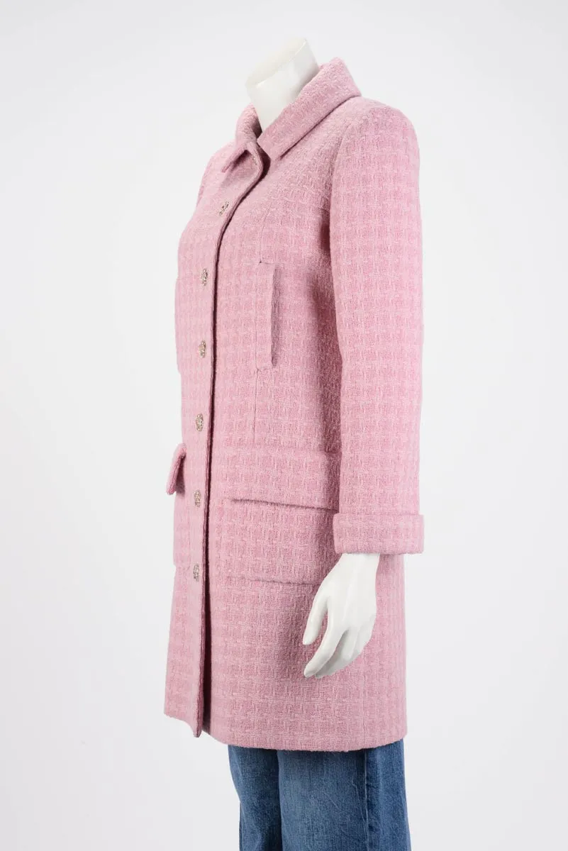 Chanel Pink Boucle Tweed Gripoix Button Coat FR 36