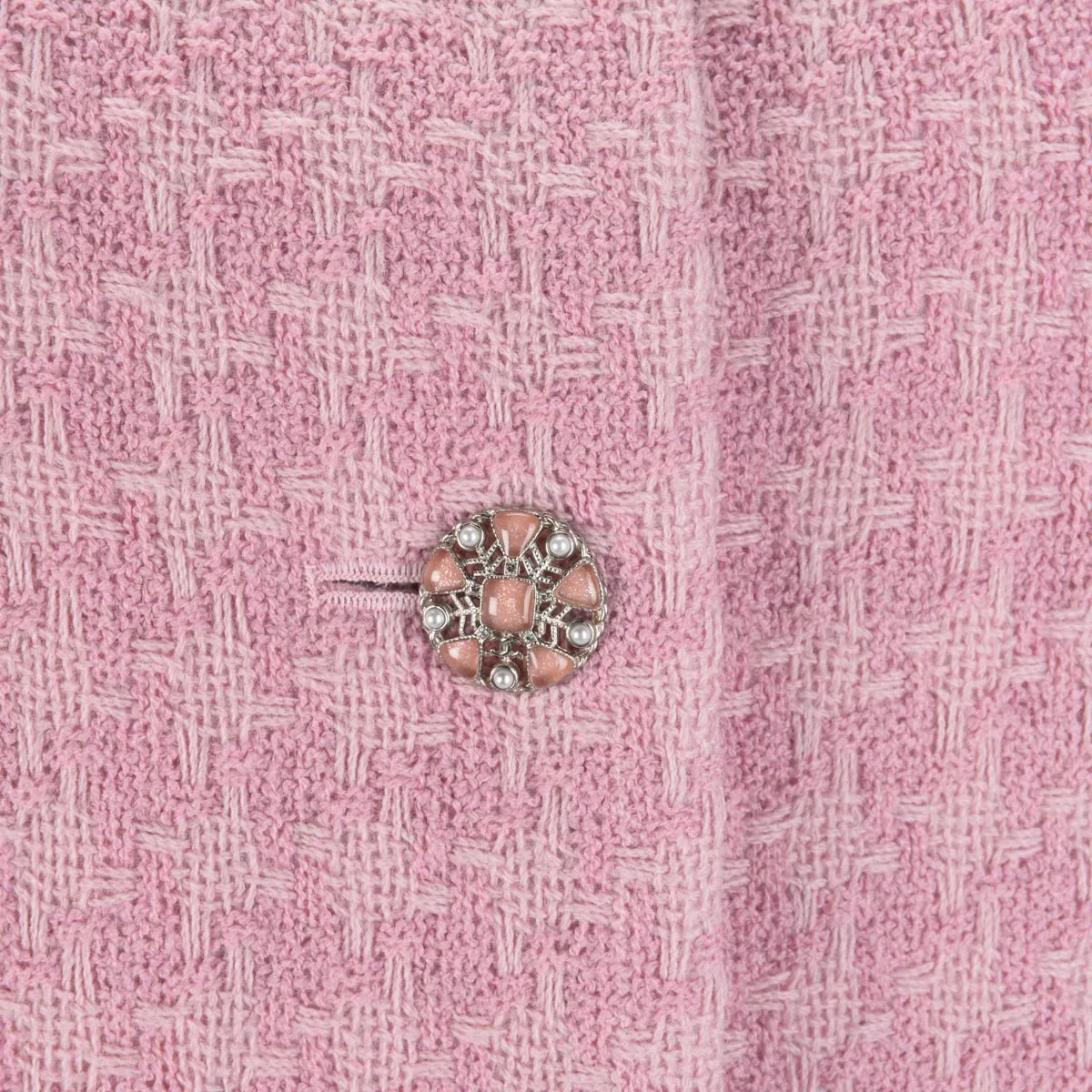 Chanel Pink Boucle Tweed Gripoix Button Coat FR 36