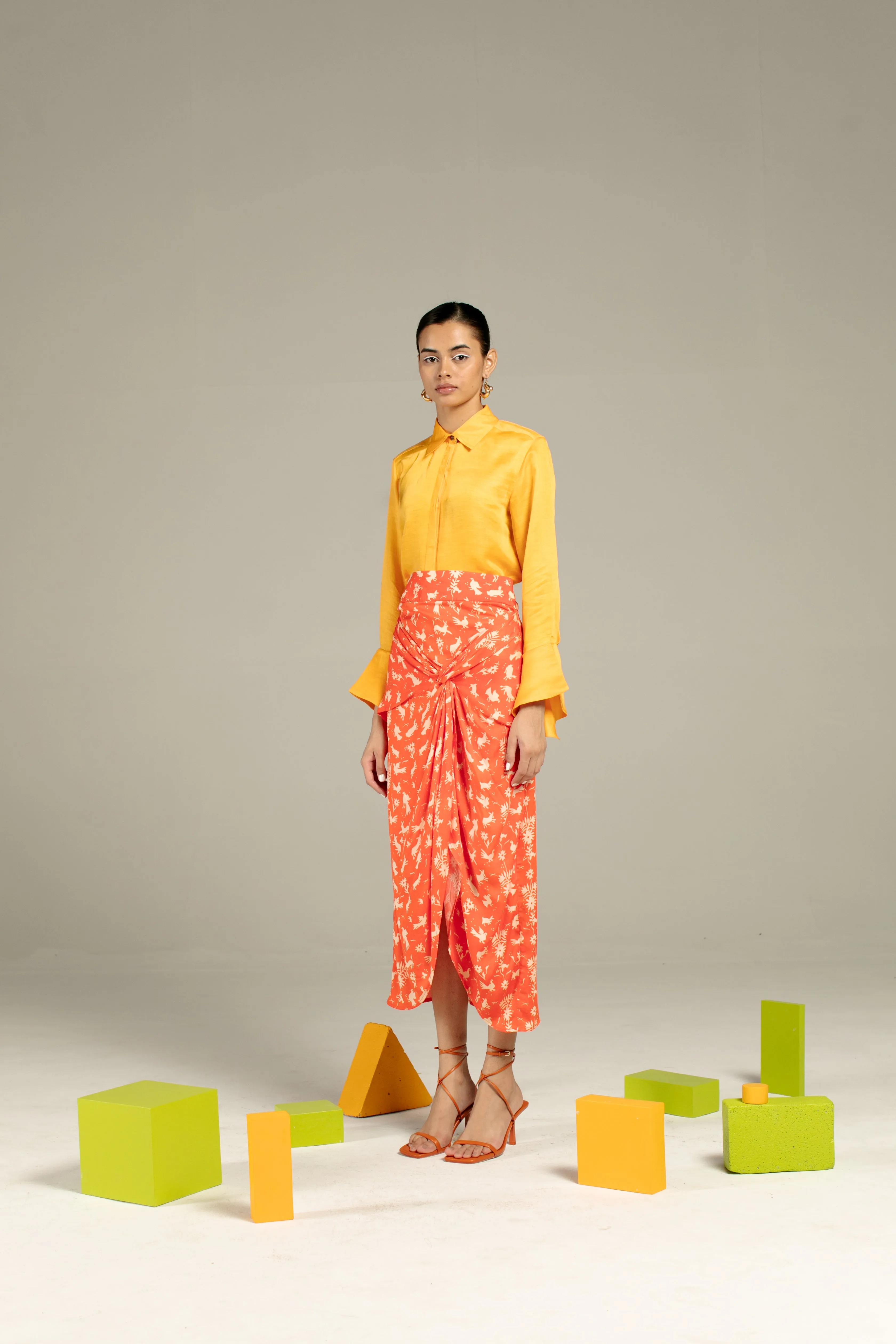 Chidiya Draped Skirt | Orange