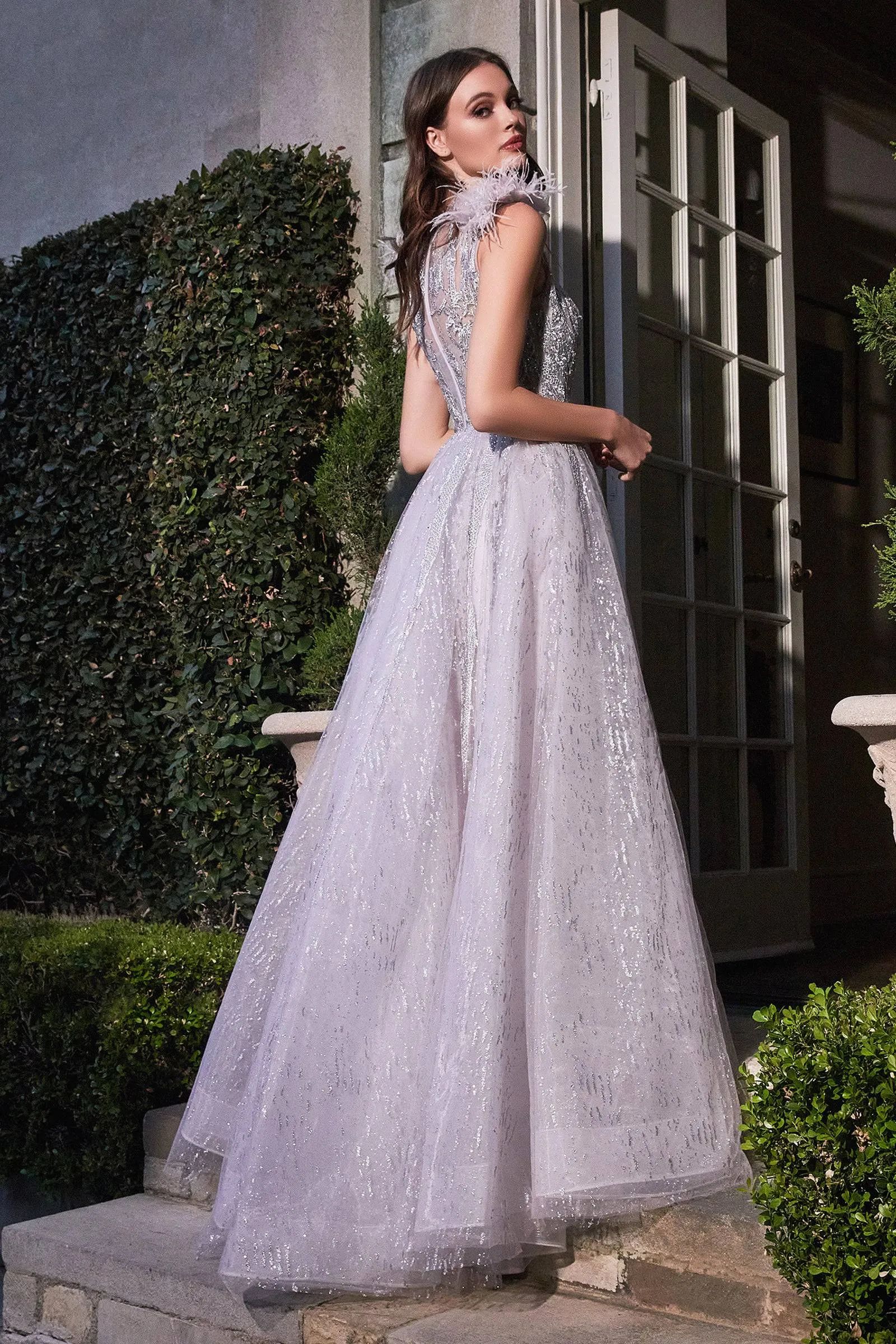 Cinderella Divine B704 Ladivine Sparkling Tulle & Bead Feathered Ball Gown