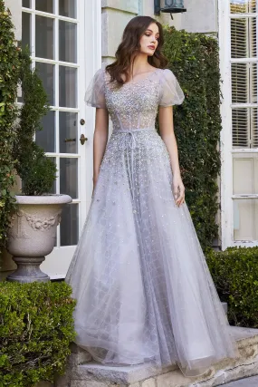 Cinderella Divine B708 Ladivine Cap Sleeve Multi Color Glass Bead Ball Gown