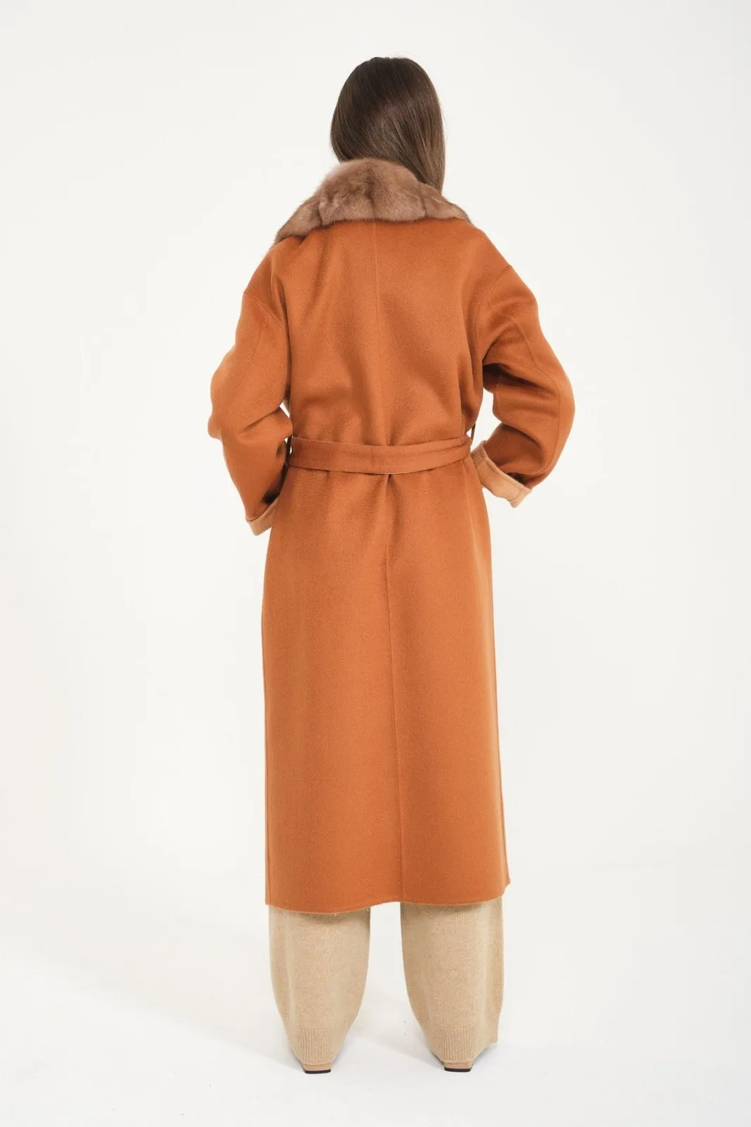 Cinnamon / Beige Wool Long Coat