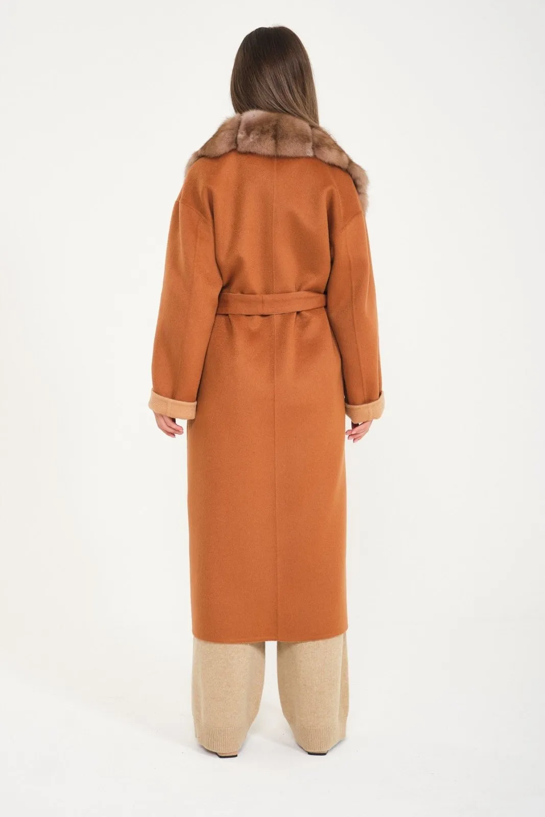 Cinnamon / Beige Wool Long Coat