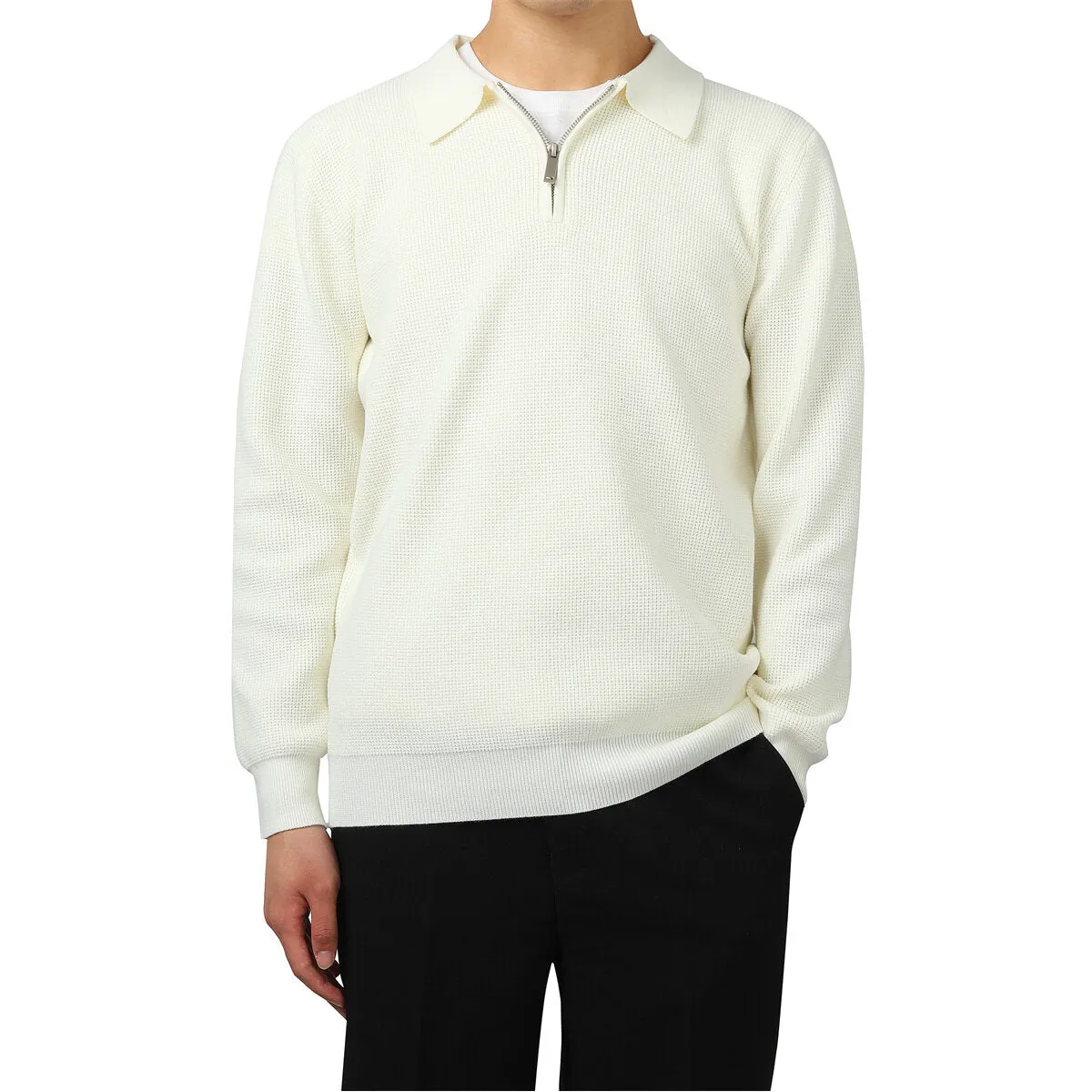 Cloudstyle Men Sweater Loose Fit Solid Color Polo Collar