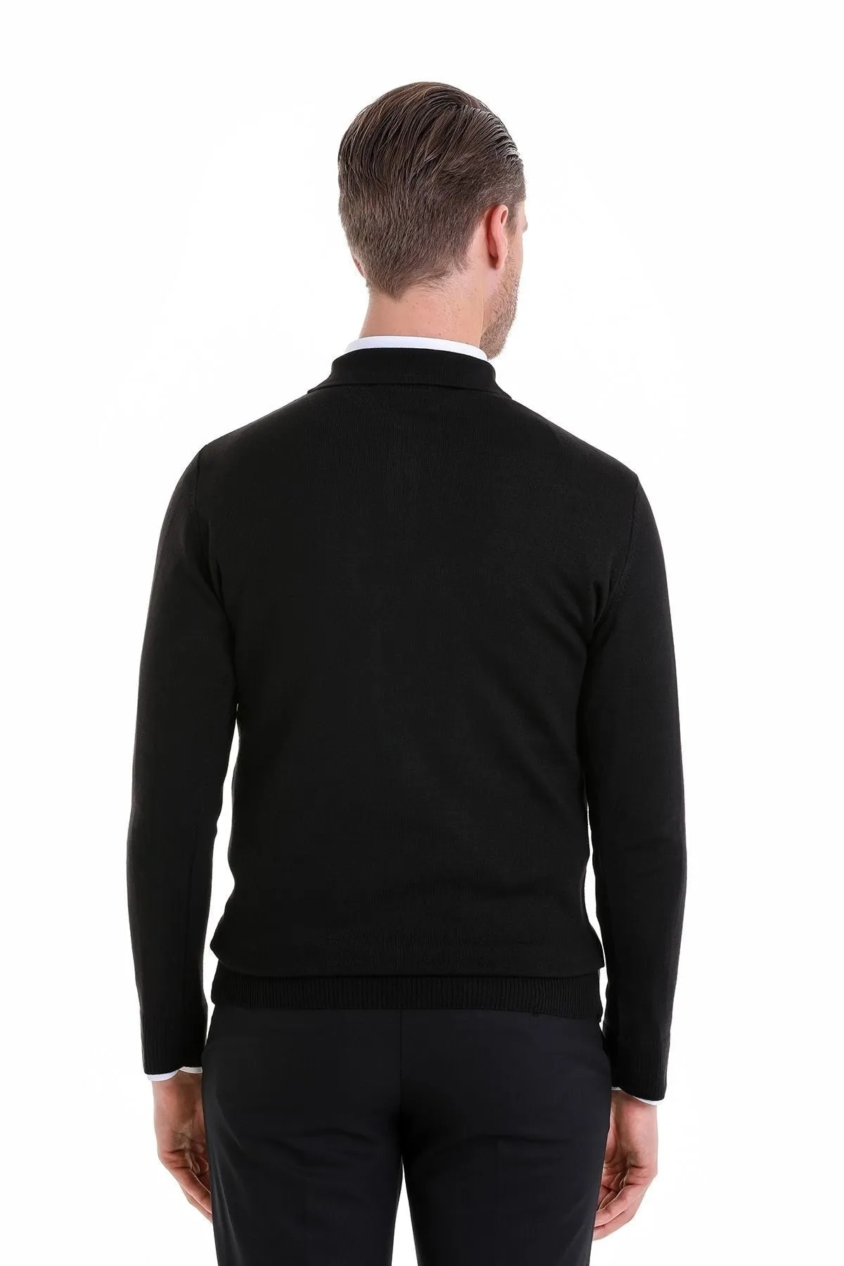 Comfort Fit Wool Blend Black Polo Sweater