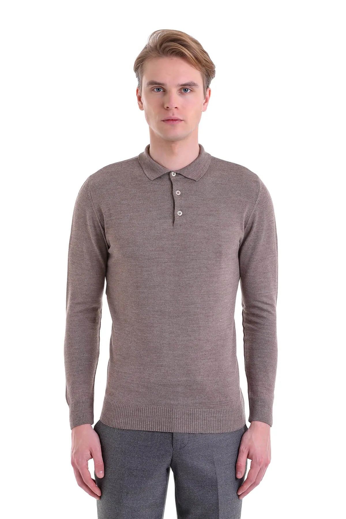 Comfort Fit Wool Blend Mink Polo Sweater