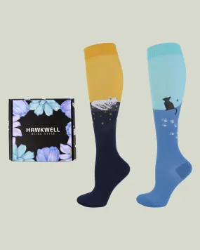 Compression Socks - Velvita Cat Black Yellow/Blue Green