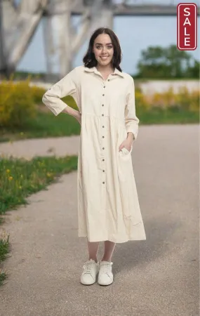 Cord Collar dress Taupe