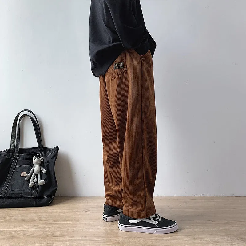 Corduroy pants mens casual Elastic waistband loose Straight pants slacks for men Corduroy trousers joggers male autumn man pants