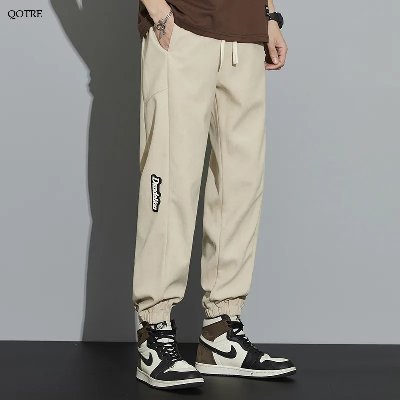 Corduroy Street Style Retro Drawstring Waist Loose Fit Tapered Pants