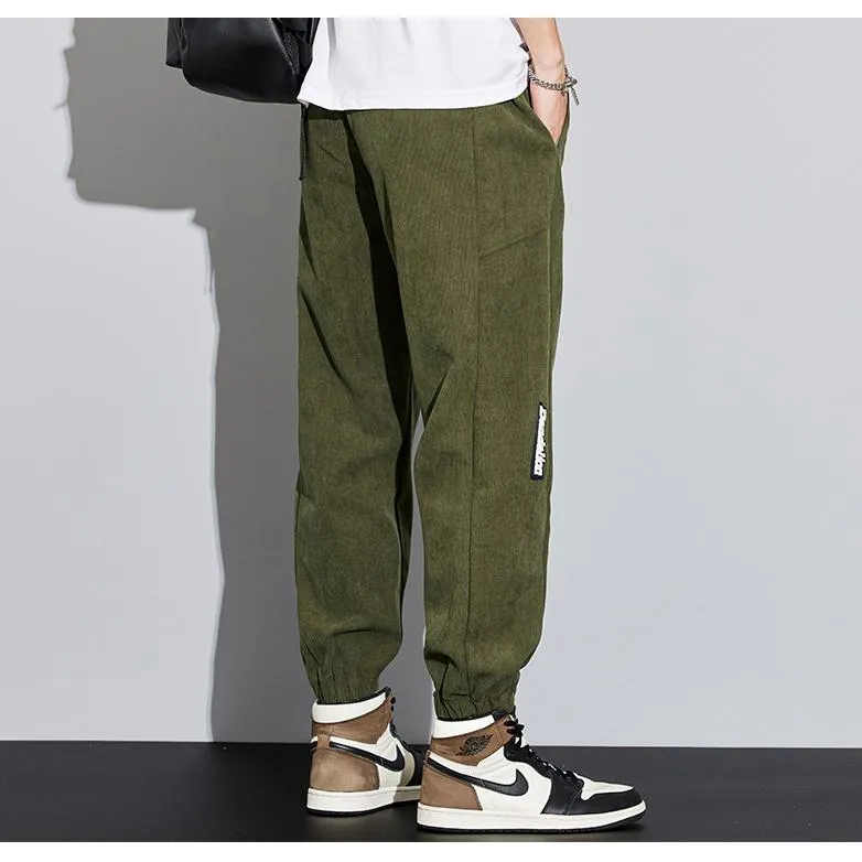 Corduroy Street Style Retro Drawstring Waist Loose Fit Tapered Pants