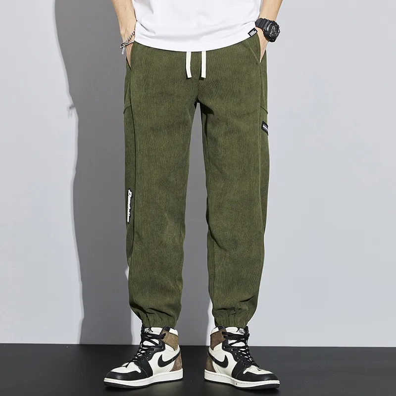 Corduroy Street Style Retro Drawstring Waist Loose Fit Tapered Pants