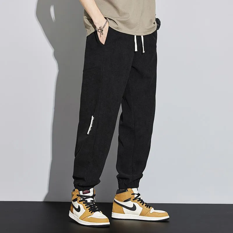 Corduroy Street Style Retro Drawstring Waist Loose Fit Tapered Pants