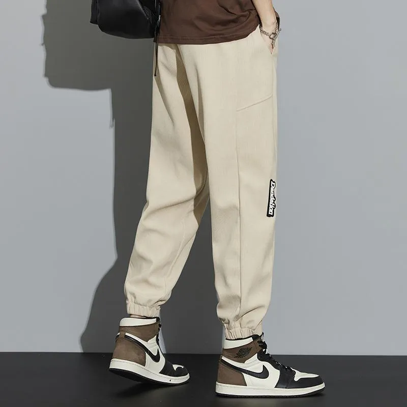 Corduroy Street Style Retro Drawstring Waist Loose Fit Tapered Pants