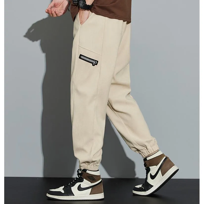 Corduroy Street Style Retro Drawstring Waist Loose Fit Tapered Pants