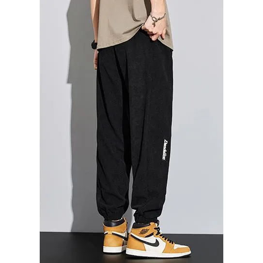 Corduroy Street Style Retro Drawstring Waist Loose Fit Tapered Pants