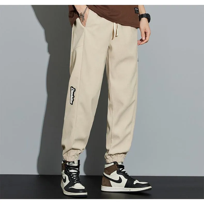 Corduroy Street Style Retro Drawstring Waist Loose Fit Tapered Pants