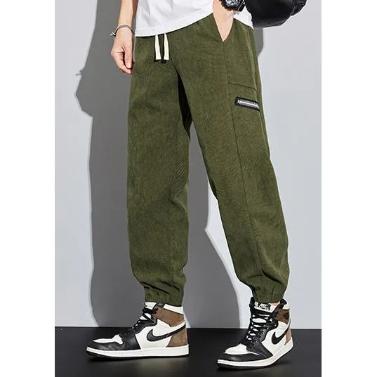 Corduroy Street Style Retro Drawstring Waist Loose Fit Tapered Pants