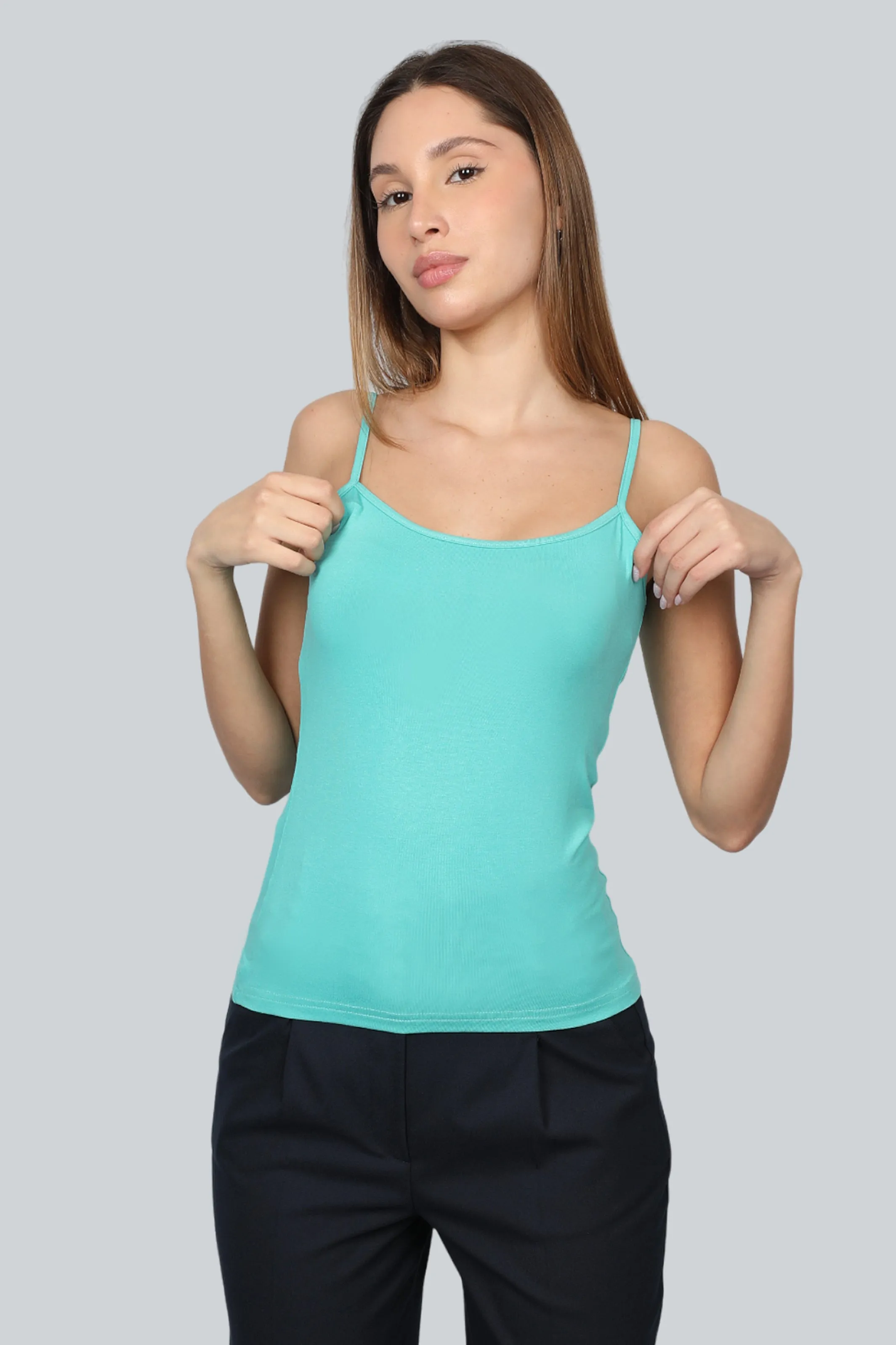 Cotton Thin Strap Tank Top in Aqua