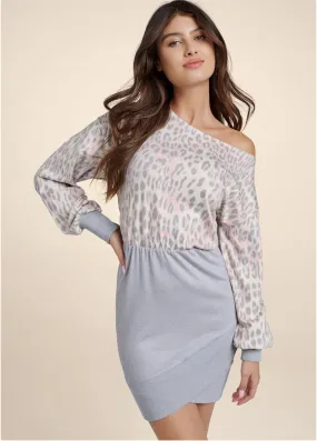 Cozy Leopard Print Dress  - Grey Multi