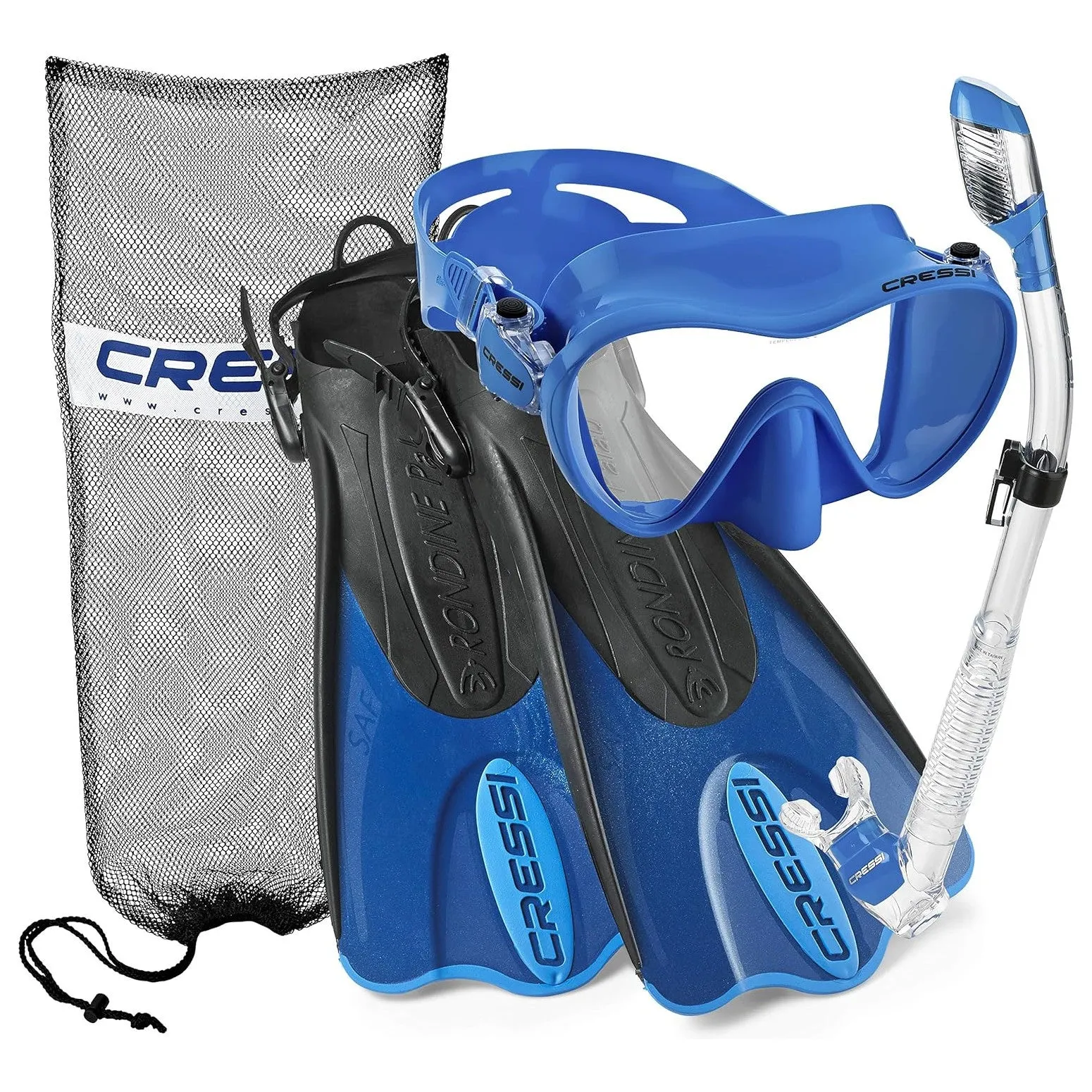 Cressi F1 Mask - Supernova Dry Snorkel - Palau SAF Fins Snorkel Set